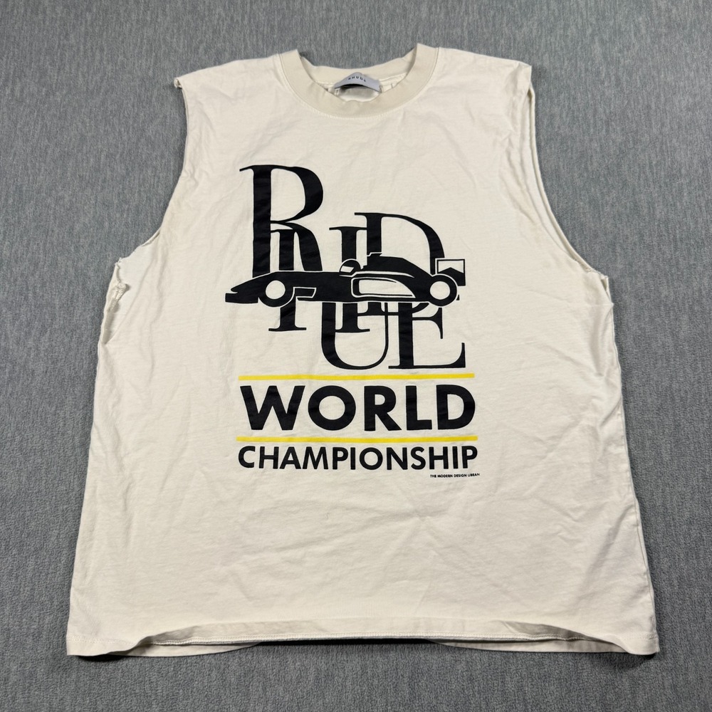 Rhude Shirts Men M Cream White Graphic Muscle Tank Top World Championship Racing